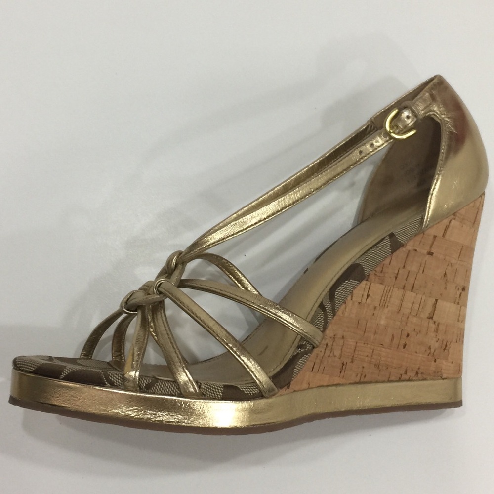 NWOT Coach Gold Wedge Sandals - Picture 3 of 8